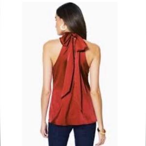 Ramy Brook Lori Halter Tie Back Silk Top in Clay (Red).